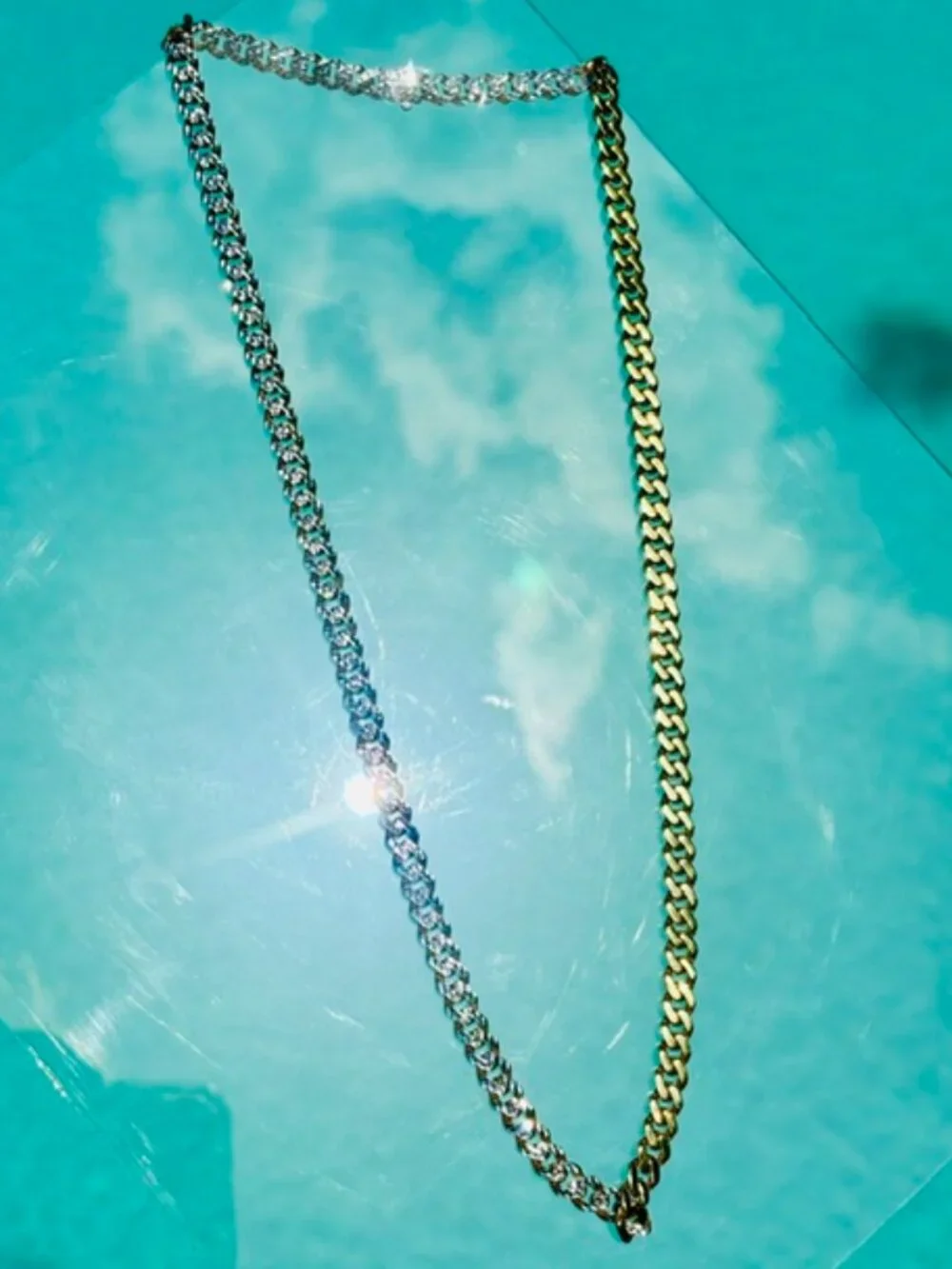 Miami Cuban Pave 6.5mm Chain in 14K Gold Two-Tone Reversable 22 inch Necklace